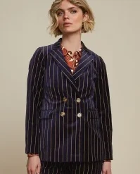 King Louie Tina Pinstripe Blazer In Midnight Blue