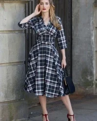 Alinta Lee Swing Dress In Navy Tartan