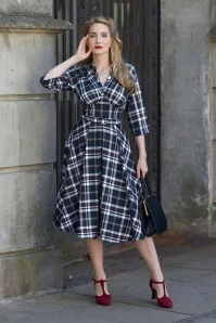 Alinta Lee Swing Dress In Navy Tartan