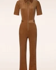 King Louie Garbo Corduroy Flare Jumpsuit In Bombay Brown