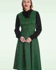 Happy Houndstooth Swing Dress In Green