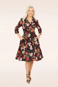 Hailey Flower Swing Dress In Black