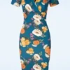 Dahlia Floral Pencil Dress In Blue