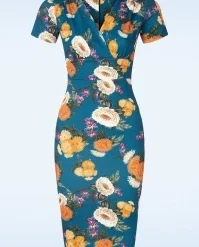 Dahlia Floral Pencil Dress In Blue