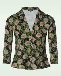 Anna Foliage Blouse In Black And Green