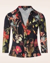 Anna Autumn Garden Blouse In Black And Multi