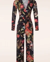 Diana Autumn Garden Jumpsuit In Black And Multi