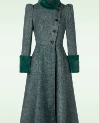 Vixen 40s Violet Fur Trim Dress Coat In Green