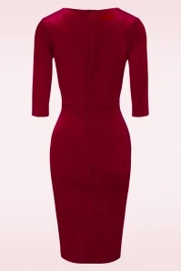 50s Nehla Pencil Dress In Red Velvet - Image 2