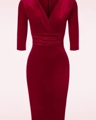 50s Nehla Pencil Dress In Red Velvet