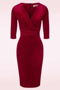 50s Nehla Pencil Dress In Red Velvet