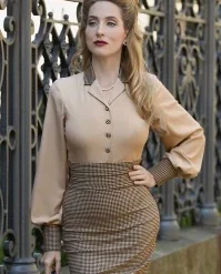 Philyra Sadie Houndstooth Blouse In Sand