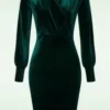 50s Elena Velvet Pencil Dress In Green