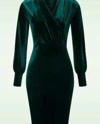 50s Elena Velvet Pencil Dress In Green