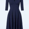 50s Gloria Glitter Swing Dress In Navy
