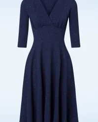 50s Gloria Glitter Swing Dress In Navy