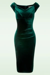 50s Lynn Velvet Pencil Dress In Bottle Green