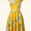 50s Carola Floral Swing Dress In Yellow