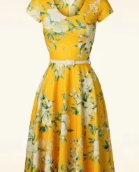 50s Carola Floral Swing Dress In Yellow