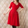 50s Trixie Doll Swing Dress In Red