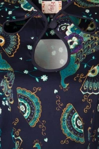 50s Proud Peacock Swing Dress In Midnight Blue - Image 7