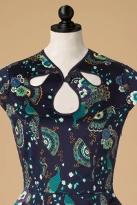 50s Proud Peacock Swing Dress In Midnight Blue - Image 4